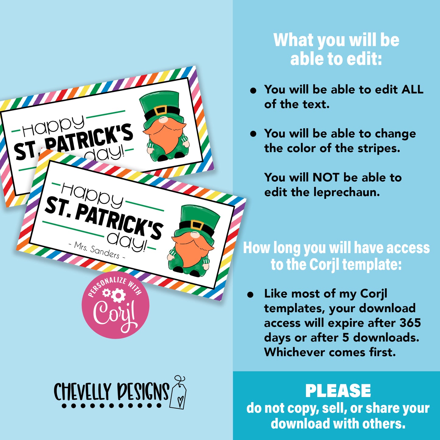 EDITABLE - Printable Leprechaun St Patrick's Day Gift Tags - Digital File
