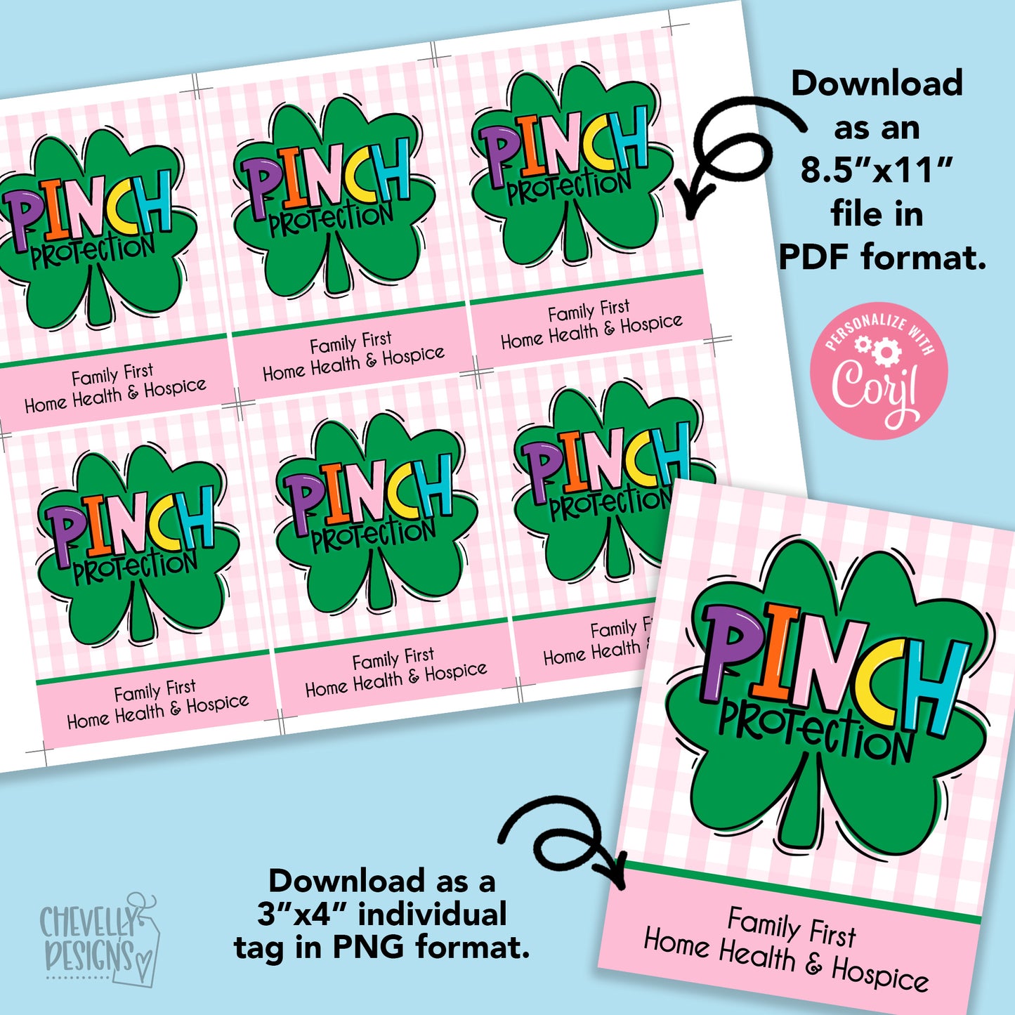 EDITABLE - Pinch Protection - Printable St Patrick's Day Gift Tags - Digital File