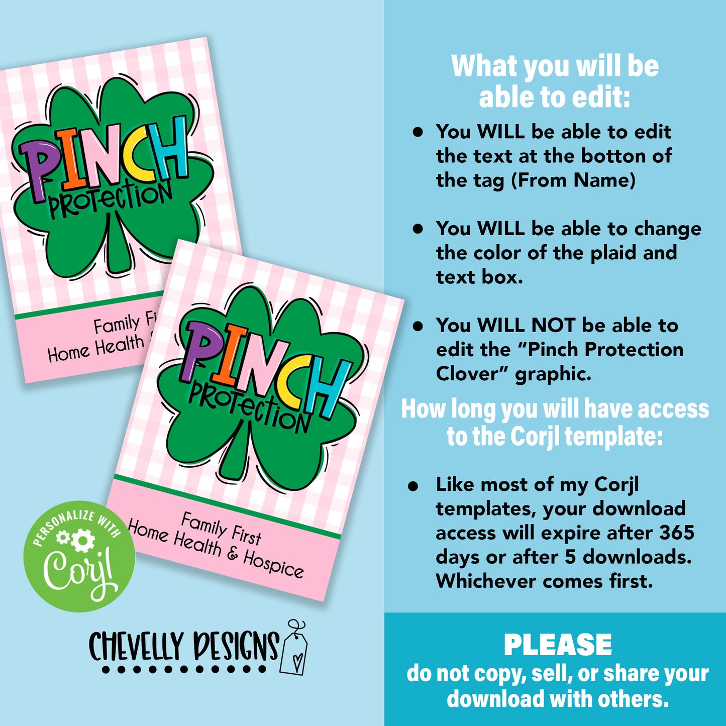 EDITABLE - Pinch Protection - Printable St Patrick's Day Gift Tags - Digital File