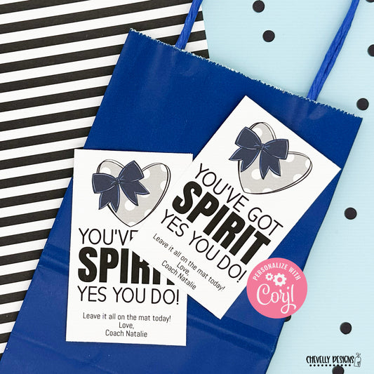 Editable - You've Got Spirit Yes You Do - Gift Tags for Cheerleaders - Navy Blue Silver Gray - Printable Digital File
