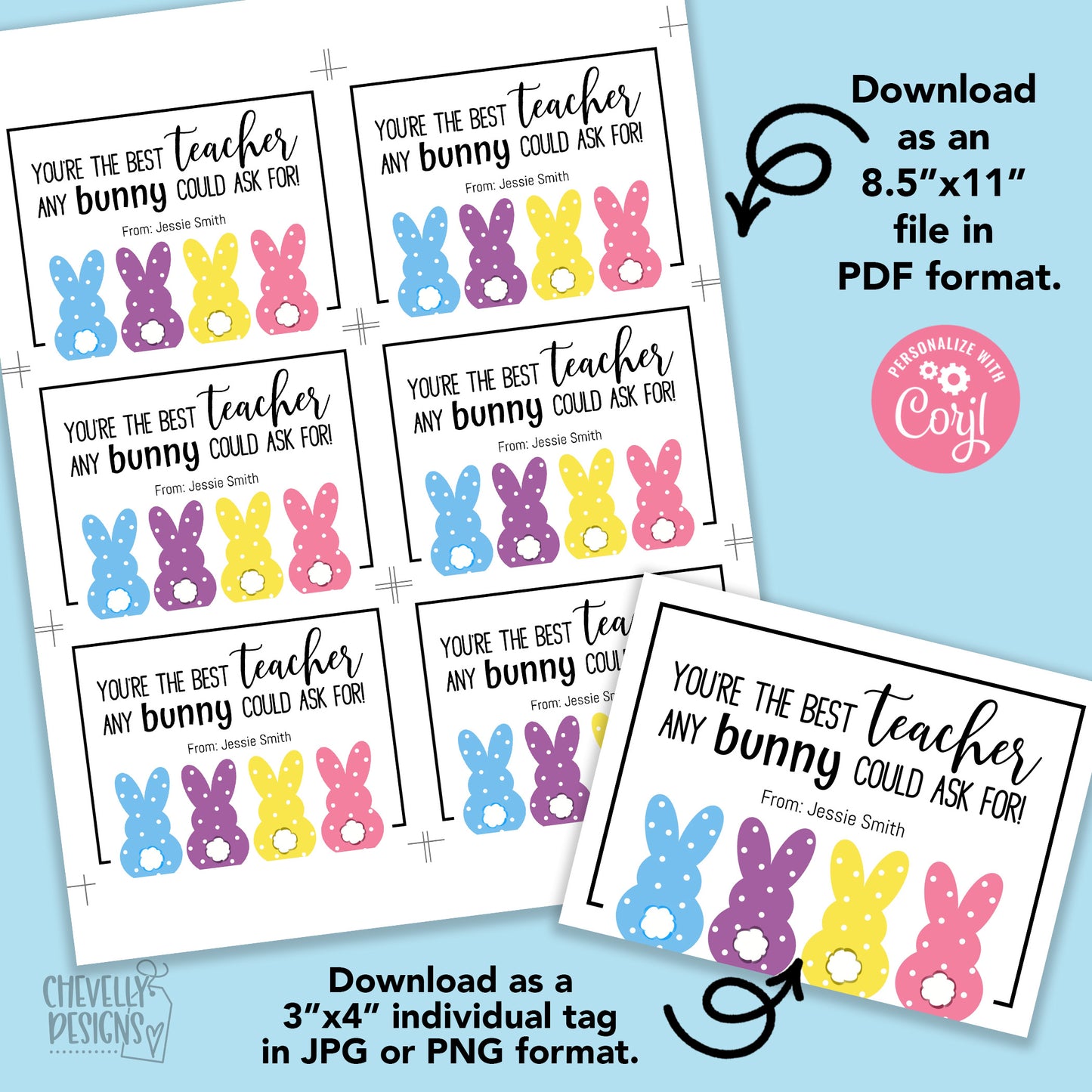 Editable - You're the Best Teacher any Bunny Could Ask For - Easter Gift Tags - Printable Digital File