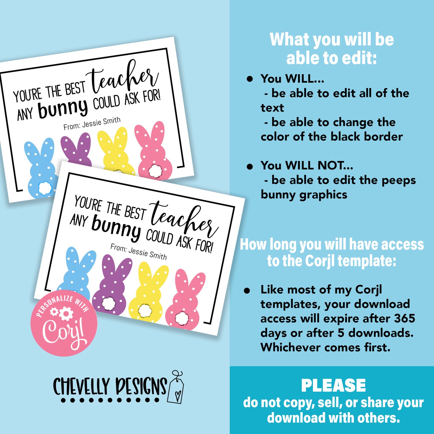 Editable - You're the Best Teacher any Bunny Could Ask For - Easter Gift Tags - Printable Digital File