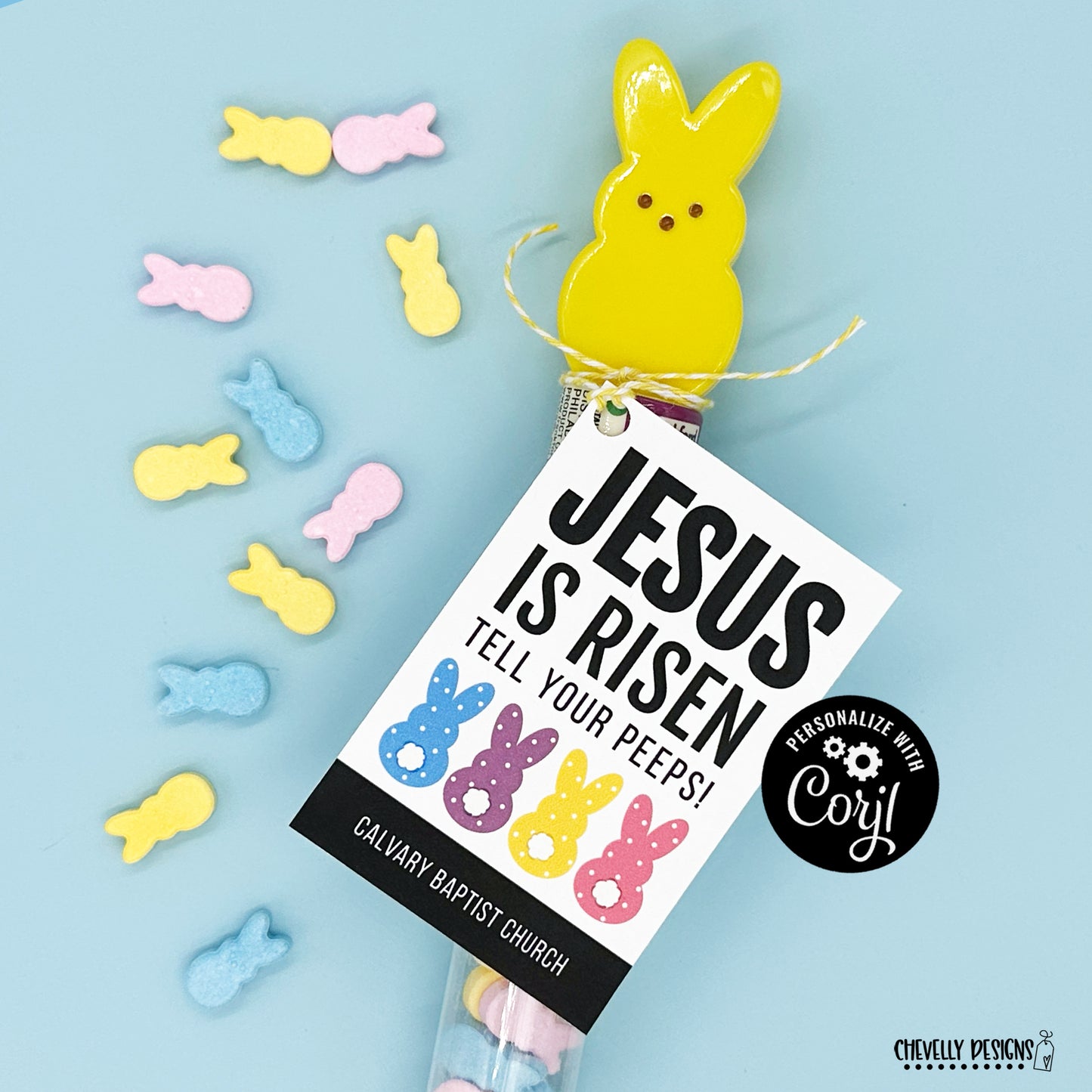 Editable - Jesus is Risen Tell Your Peeps - Easter Gift Tags - Printable Digital File