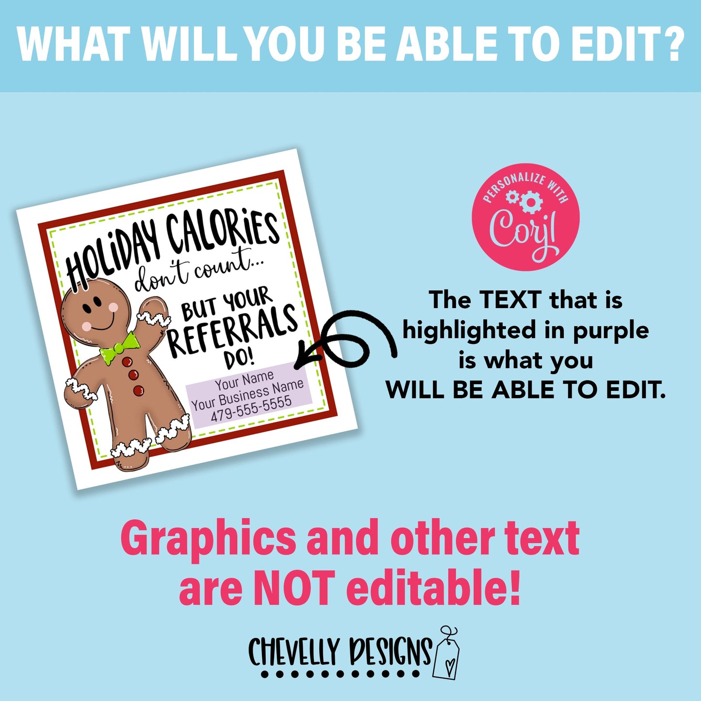 Editable - Gingerbread Man Christmas Referral Gift Tags - Printable Digital File