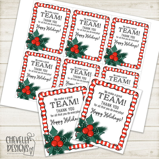 Printable Christmas Gift Tags - We make a Great Team >>>Instant Digital Download<<<