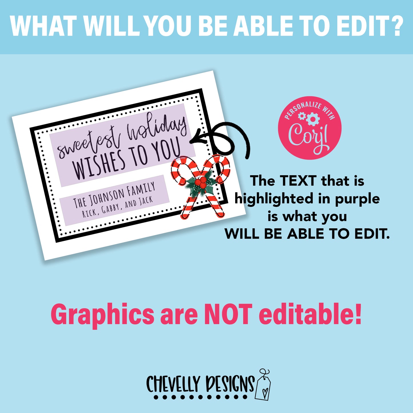 Editable Digital File - Sweetest Holiday Wishes - Printable Candy Cane Gift Tags