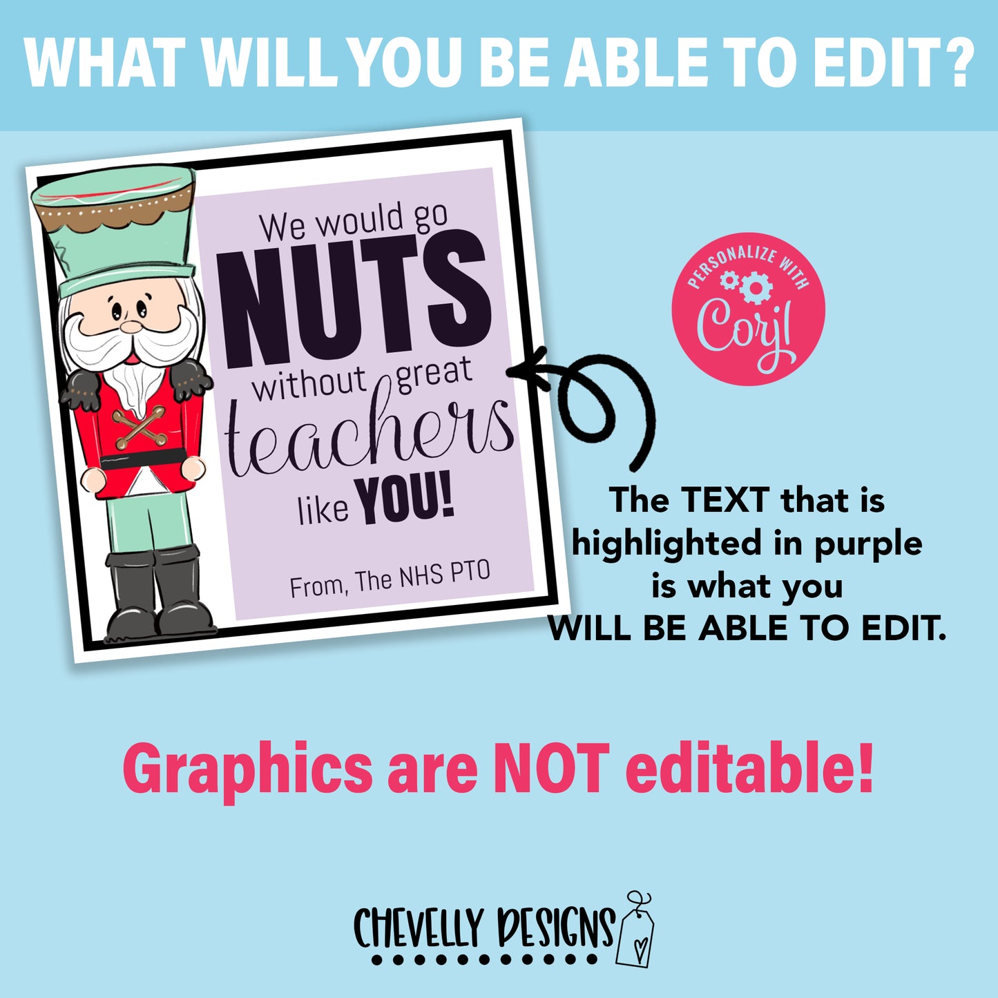 Editable - We Would Go Nuts without Teachers like You - Christmas Gift Tags - Printable Digital File