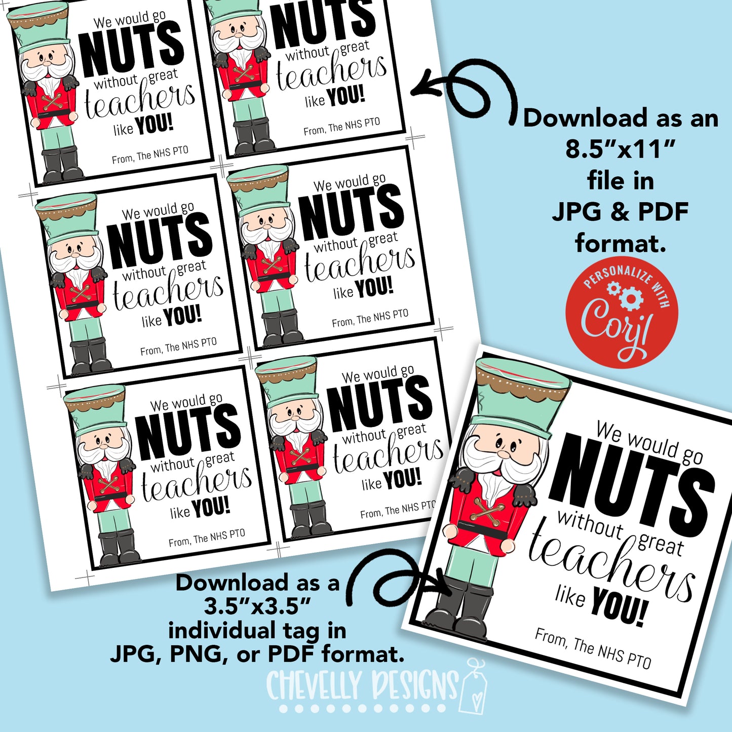 Editable - We Would Go Nuts without Teachers like You - Christmas Gift Tags - Printable Digital File
