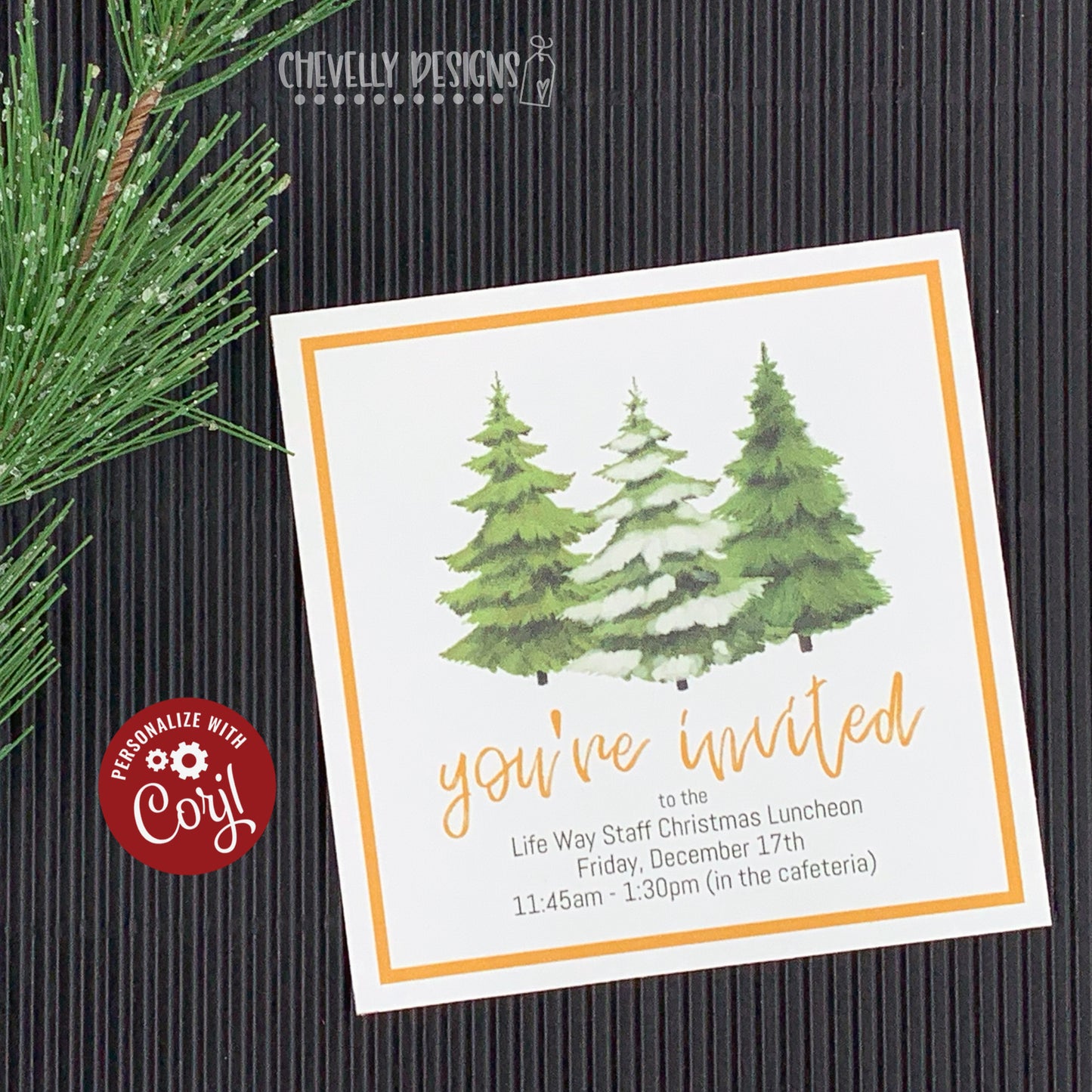 Editable - Watercolor Christmas Tree Mini Invitations - 4" - Printable Digital File