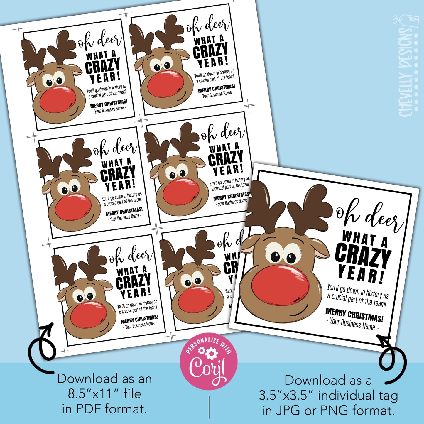 EDITABLE - Oh Deer What a Crazy Year - Christmas Staff Gift Tags - Printable Digital File