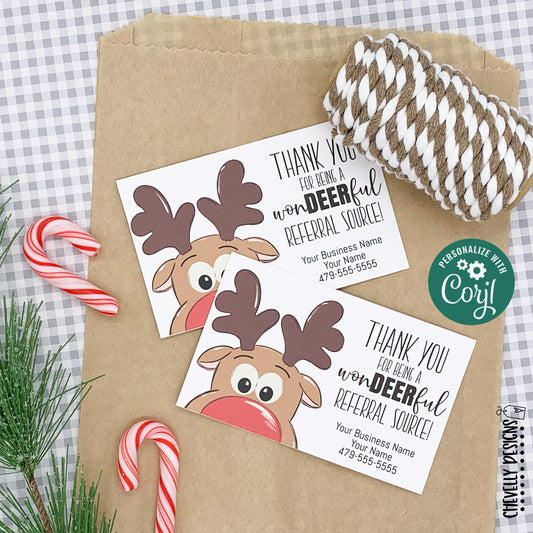 EDITABLE - Thanks for being a won-DEER-ful Referral Source - Christmas Reindeer Gift Tags - Printable Digital File