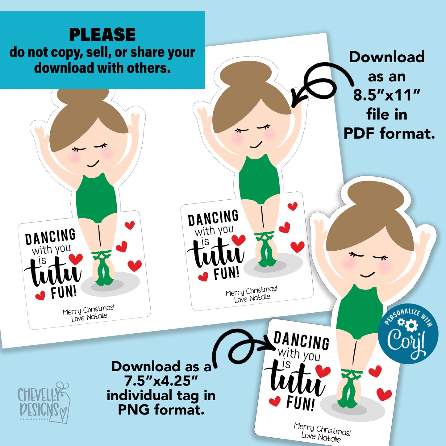 EDITABLE - Printable Ballerina Scrunchie Christmas Party Favors - Digital File