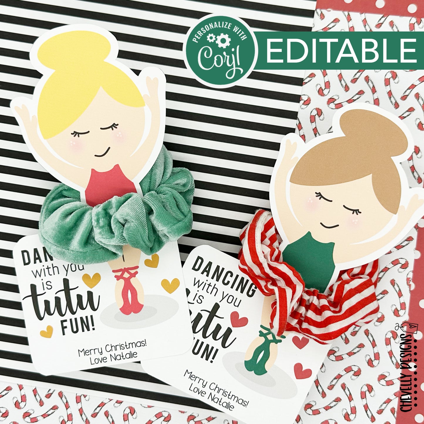 EDITABLE - Printable Ballerina Scrunchie Christmas Party Favors - Digital File
