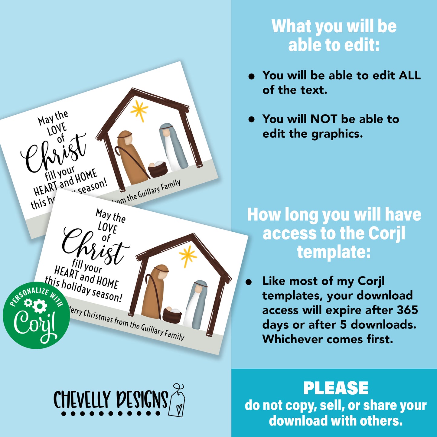 EDITABLE - Love of Christ Christmas Nativity Gift Tags - Printable Digital File