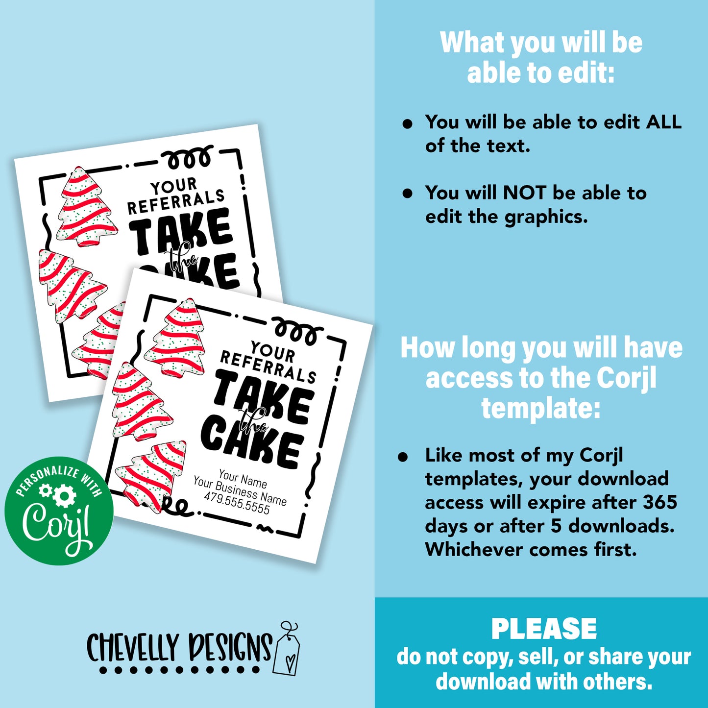 EDITABLE - Your Referrals Take the Cake - Christmas Business Referral Gift Tags - Printable Digital File