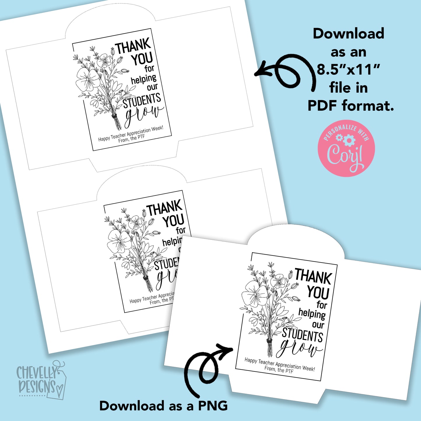 Editable - Flower Seed Packet Gift Card Holder - Teacher Appreciation - Printable Digital File