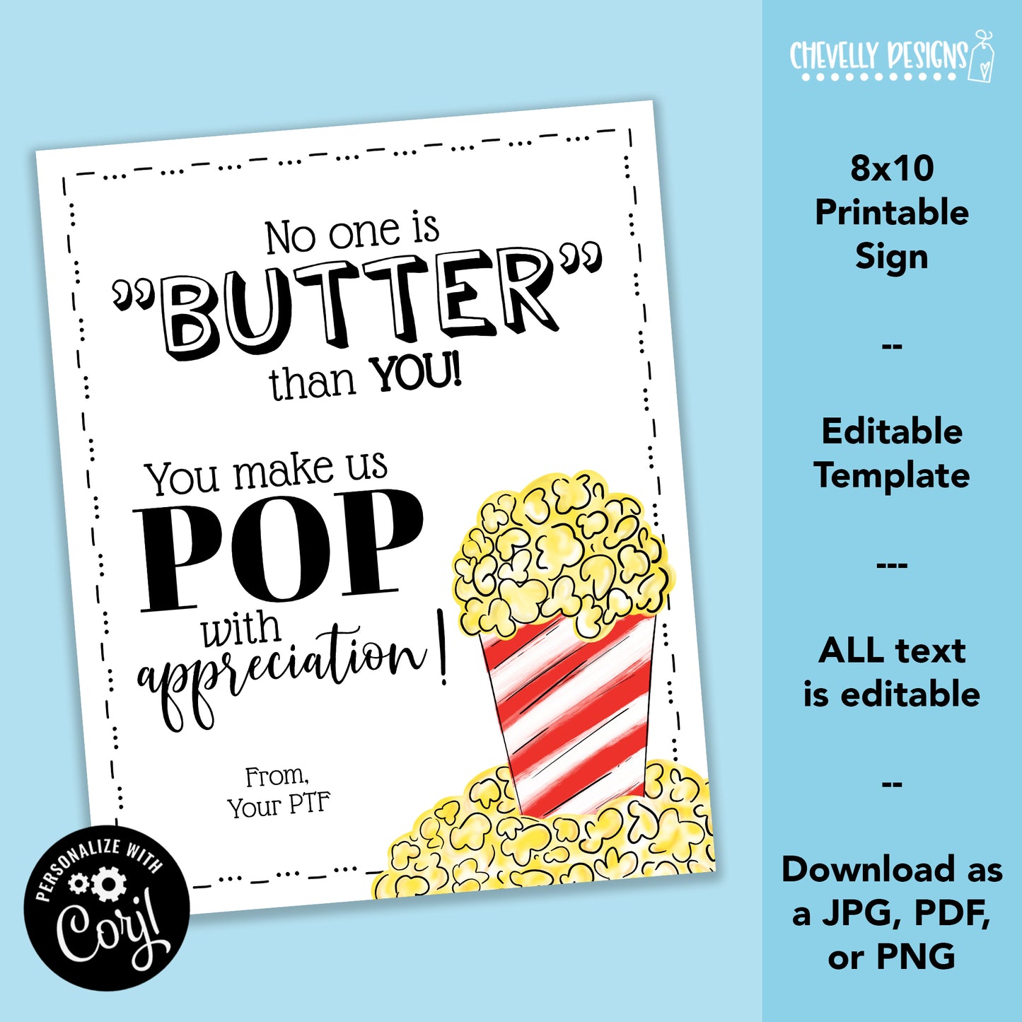 Editable - 8x10 Popcorn Sign - Staff Appreciation Week - Printable Break Room Sign