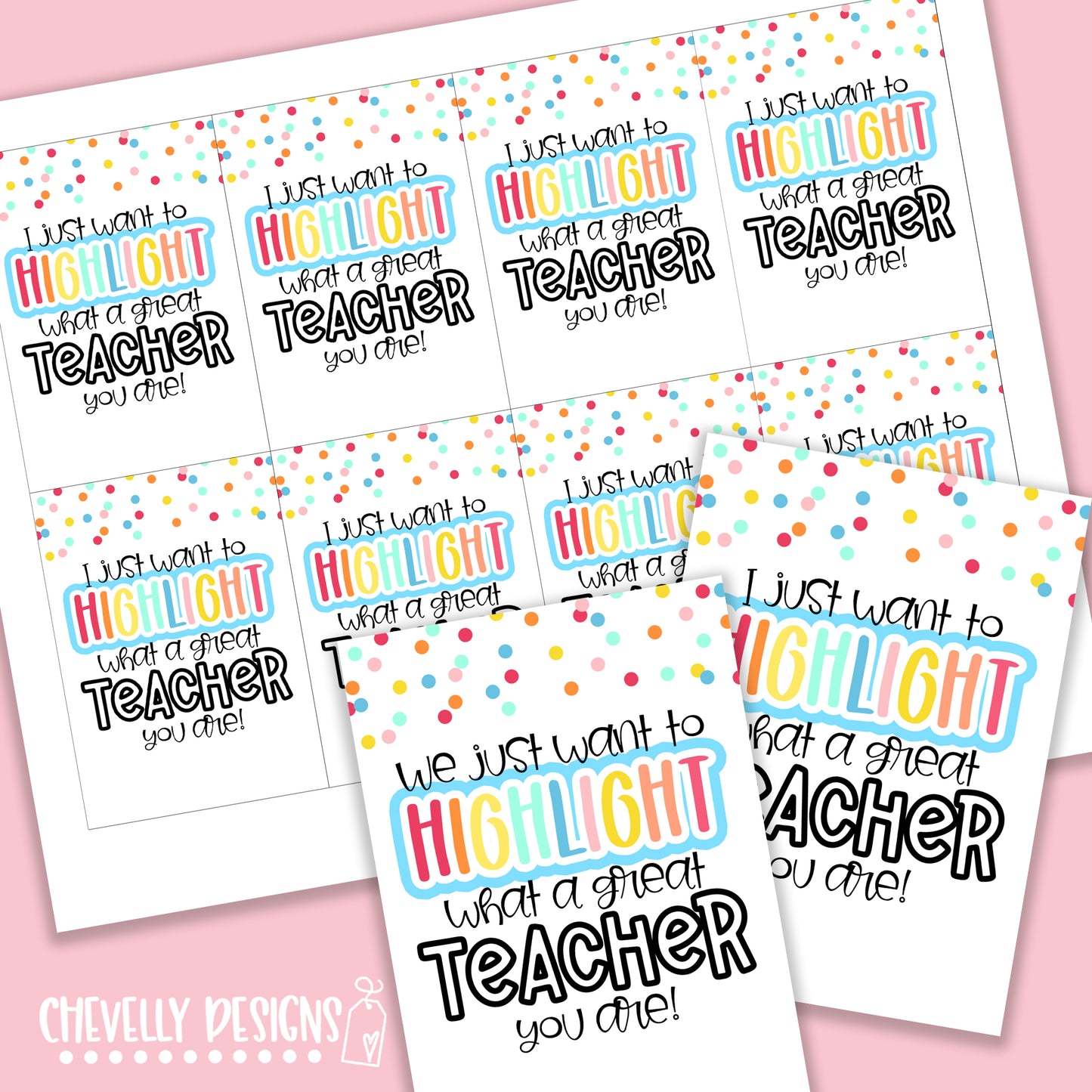Printable Highlighter Great Teacher Gift Tags >>>Instant Digital Download<<<