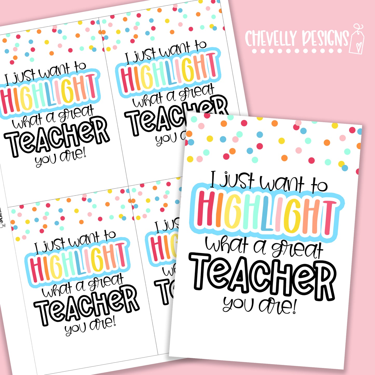 Printable Highlighter Great Teacher Gift Tags >>>Instant Digital Download<<<