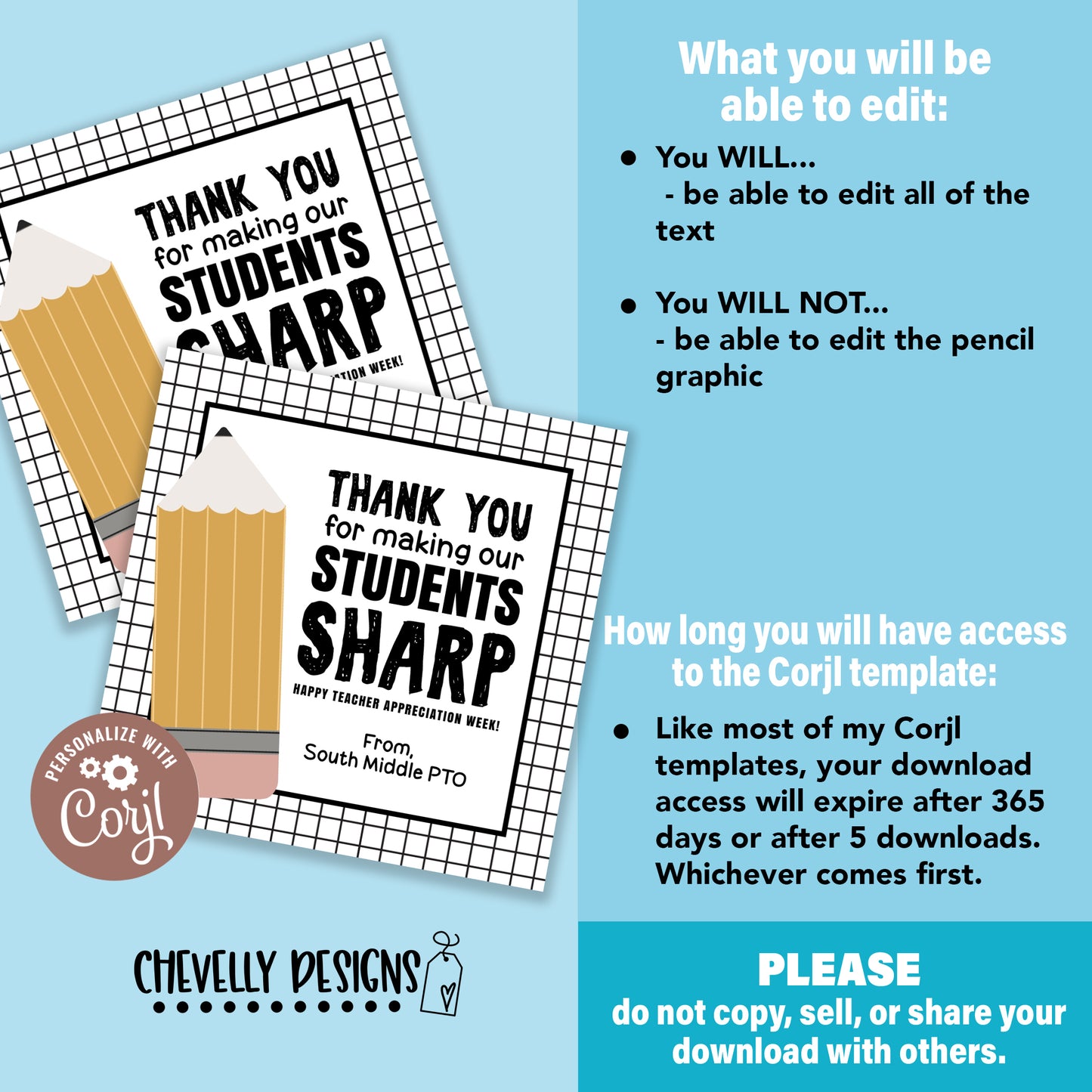 EDITABLE - Thank You For Making Our Students Sharp - Teacher Appreciation Gift Tags - Printable Digital File