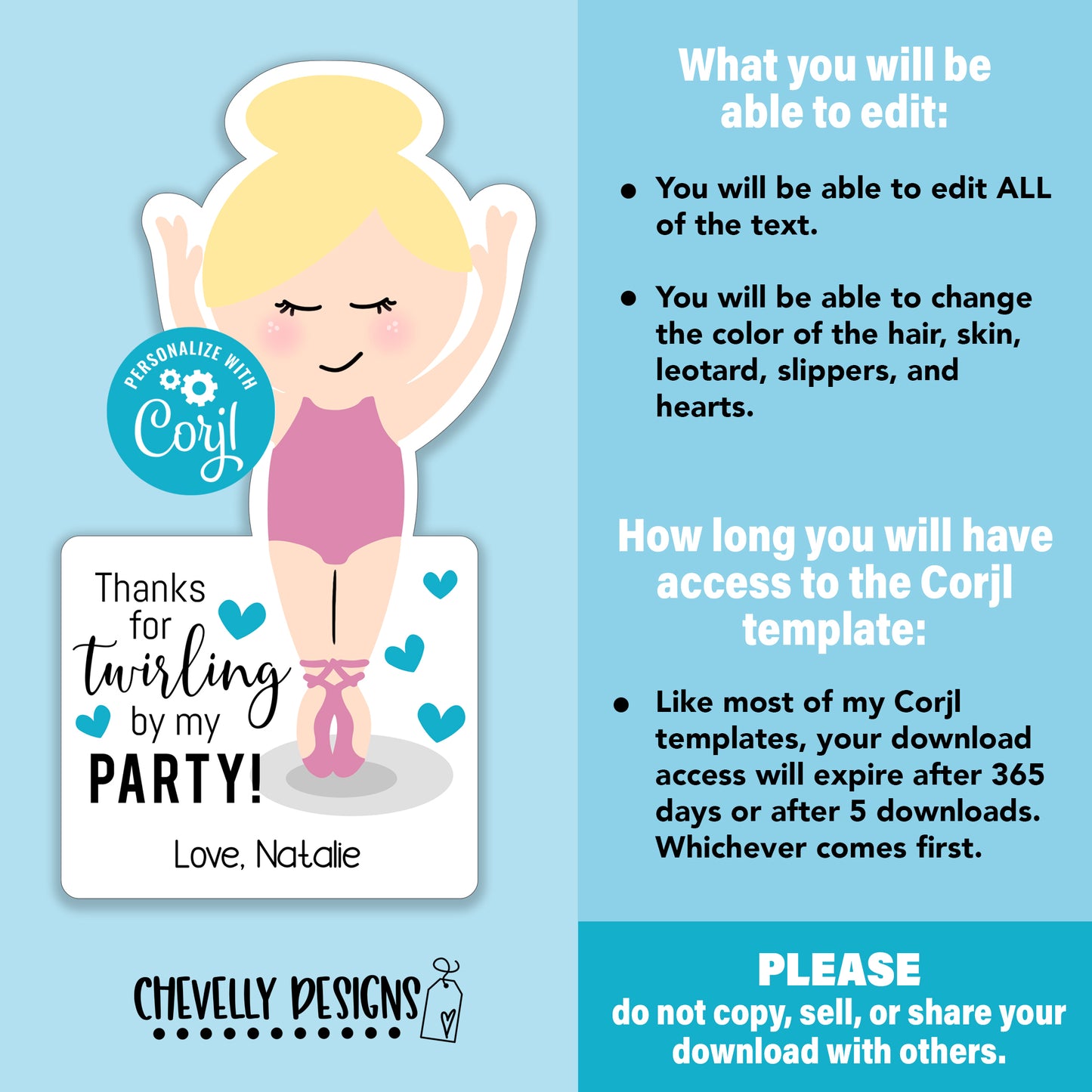 EDITABLE - Printable Ballerina Scrunchie Party Favors - Digital File