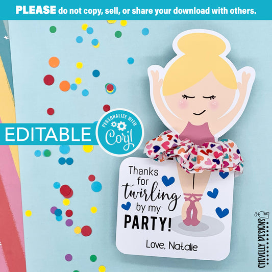 EDITABLE - Printable Ballerina Scrunchie Party Favors - Digital File