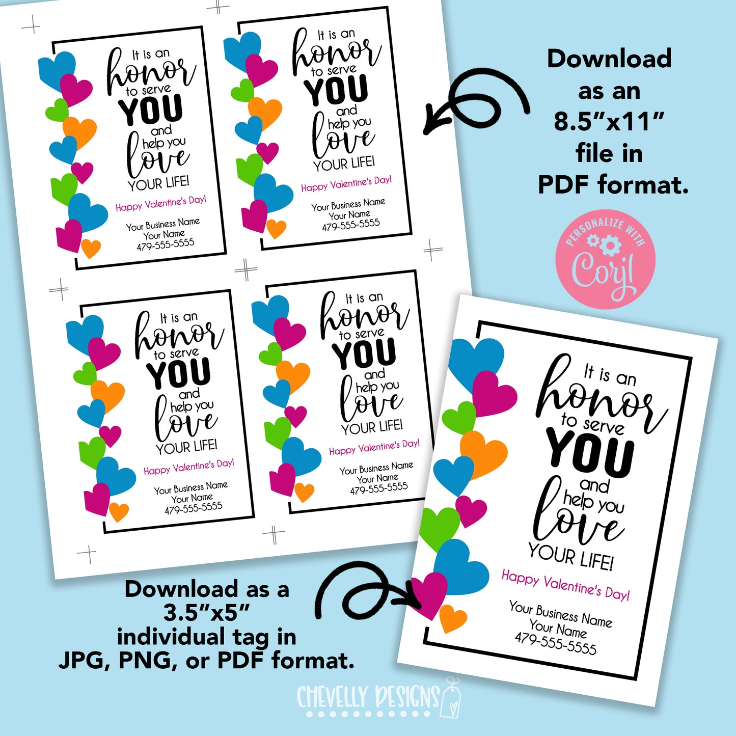 Editable - It's an Honor to Serve You - Valentine Gift Tags - Printable Digital File