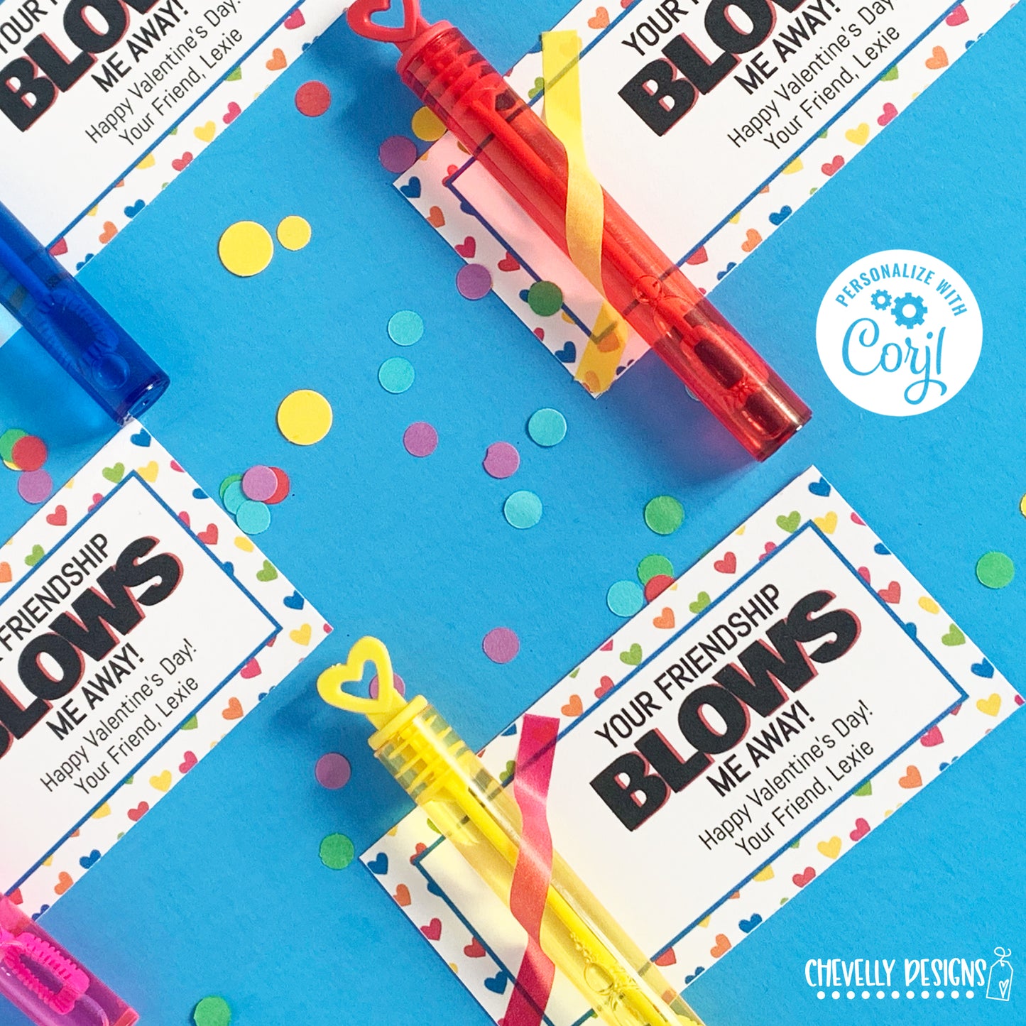 Editable - Your Friendship Blows Me Away - Bubble or Gum Valentine Cards - Printable Digital File