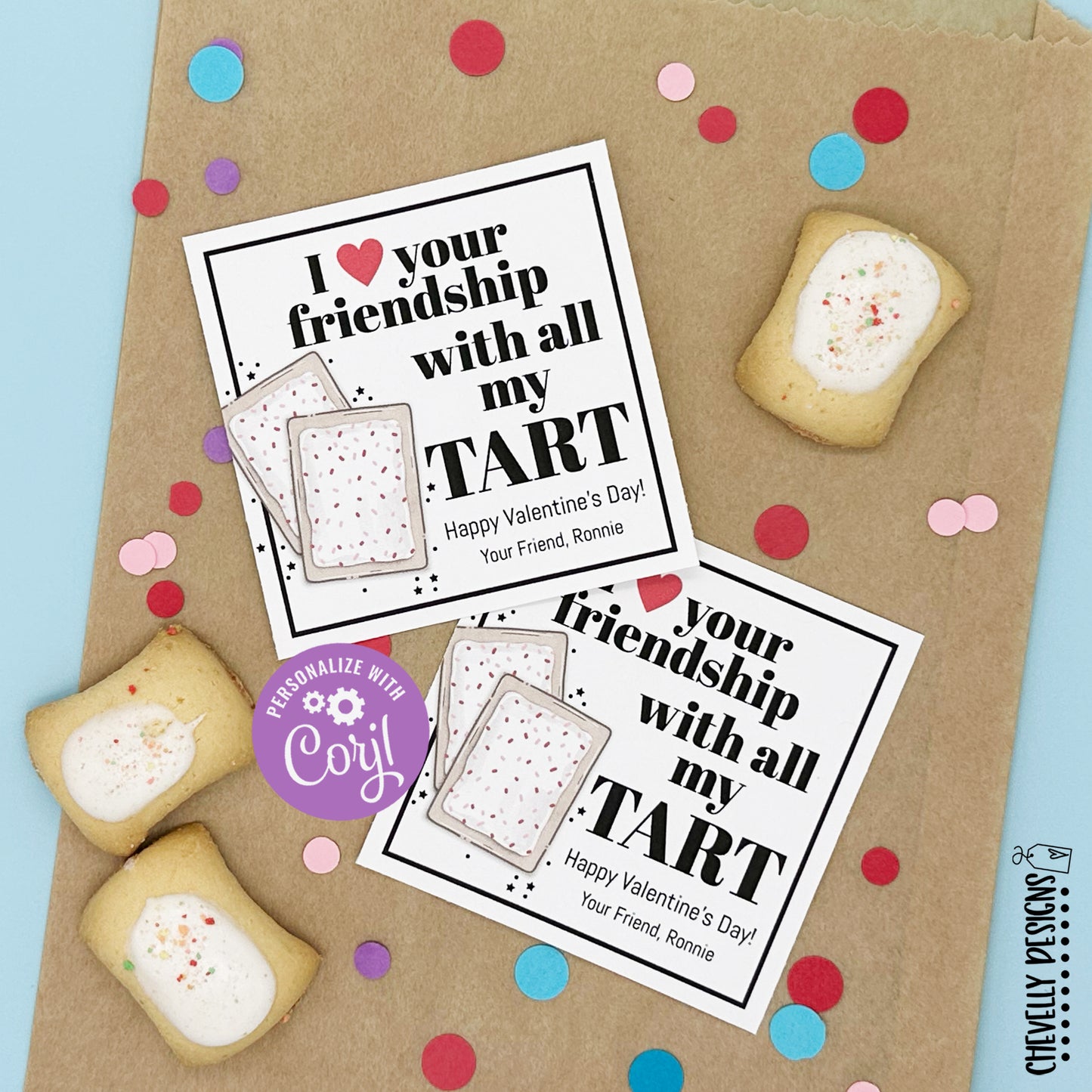 EDITABLE - I Love Your Friendship with all my Tart - Pop Tart Valentine Cards - Printable Digital File