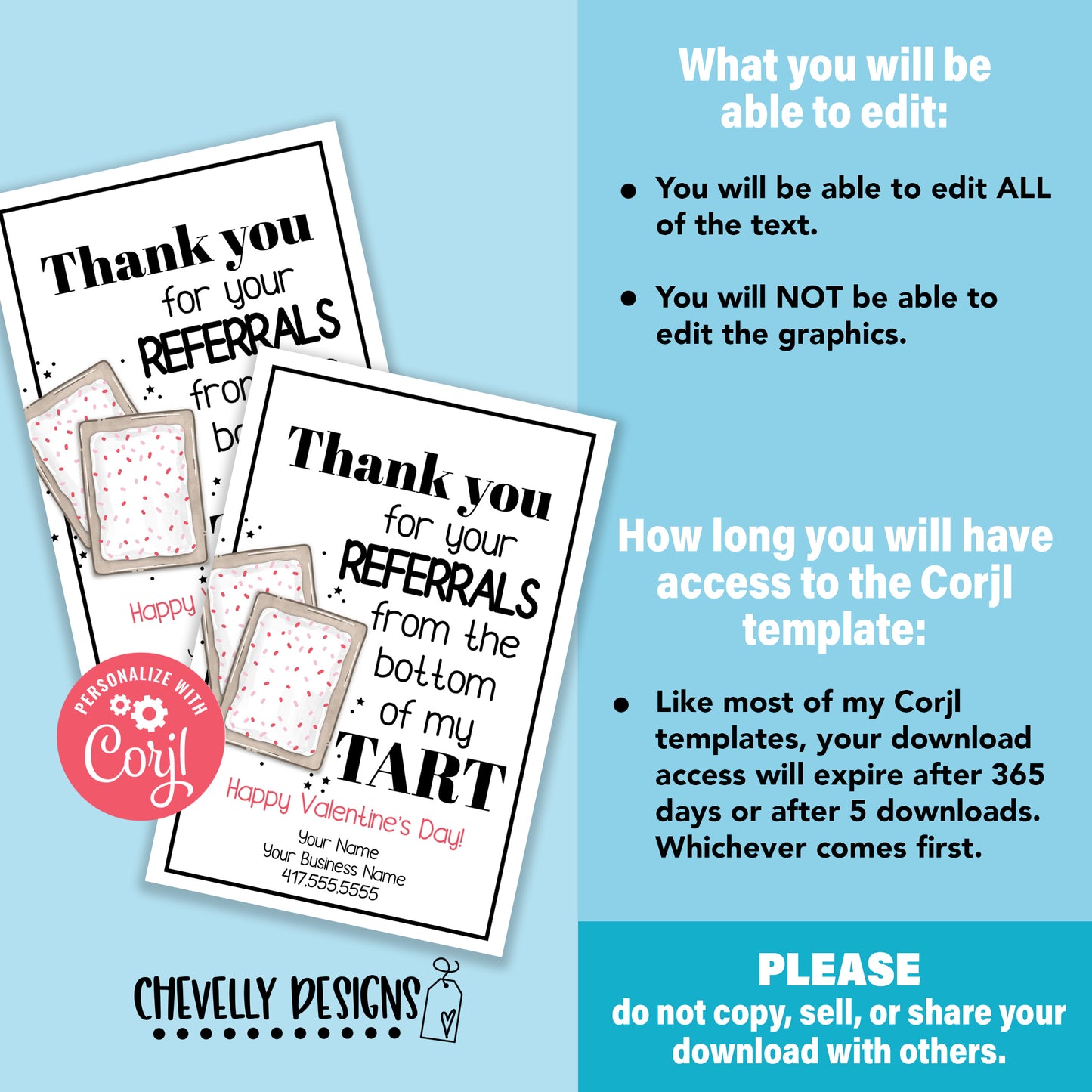 EDITABLE - Thank You for your Referrals from the Bottom of my Tart - Pop Tart Valentine Tags - Printable Digital File