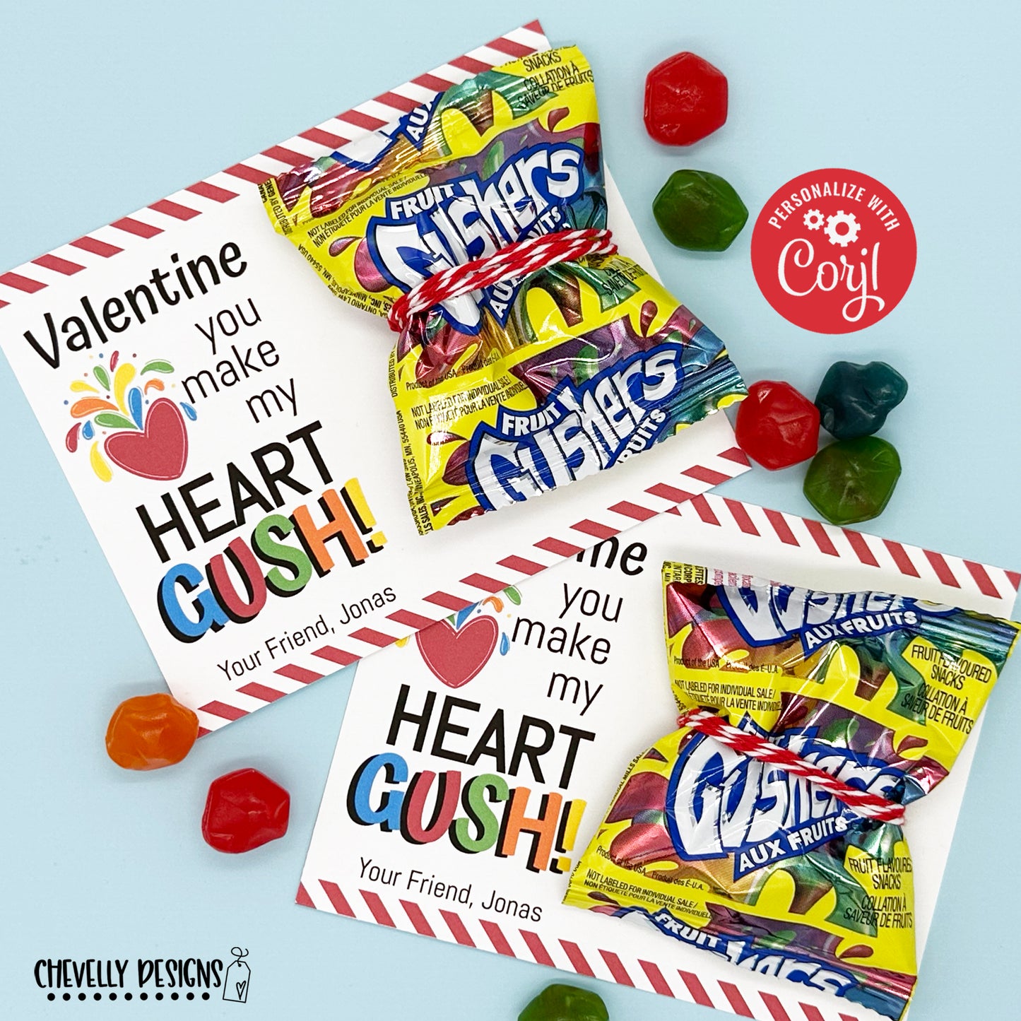 EDITABLE - Valentine You Make My Heart Gush -Class Valentine Cards - Printable Digital File