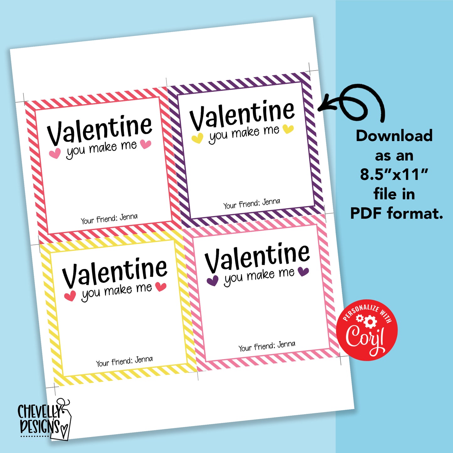 EDITABLE - Valentine You Make Me - Class Valentine Cards for Laffy Taffy - Printable Digital File