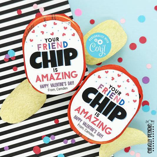 EDITABLE - Friend Chip Valentine Cards - Printable Class Valentine's Day Cards - Digital File
