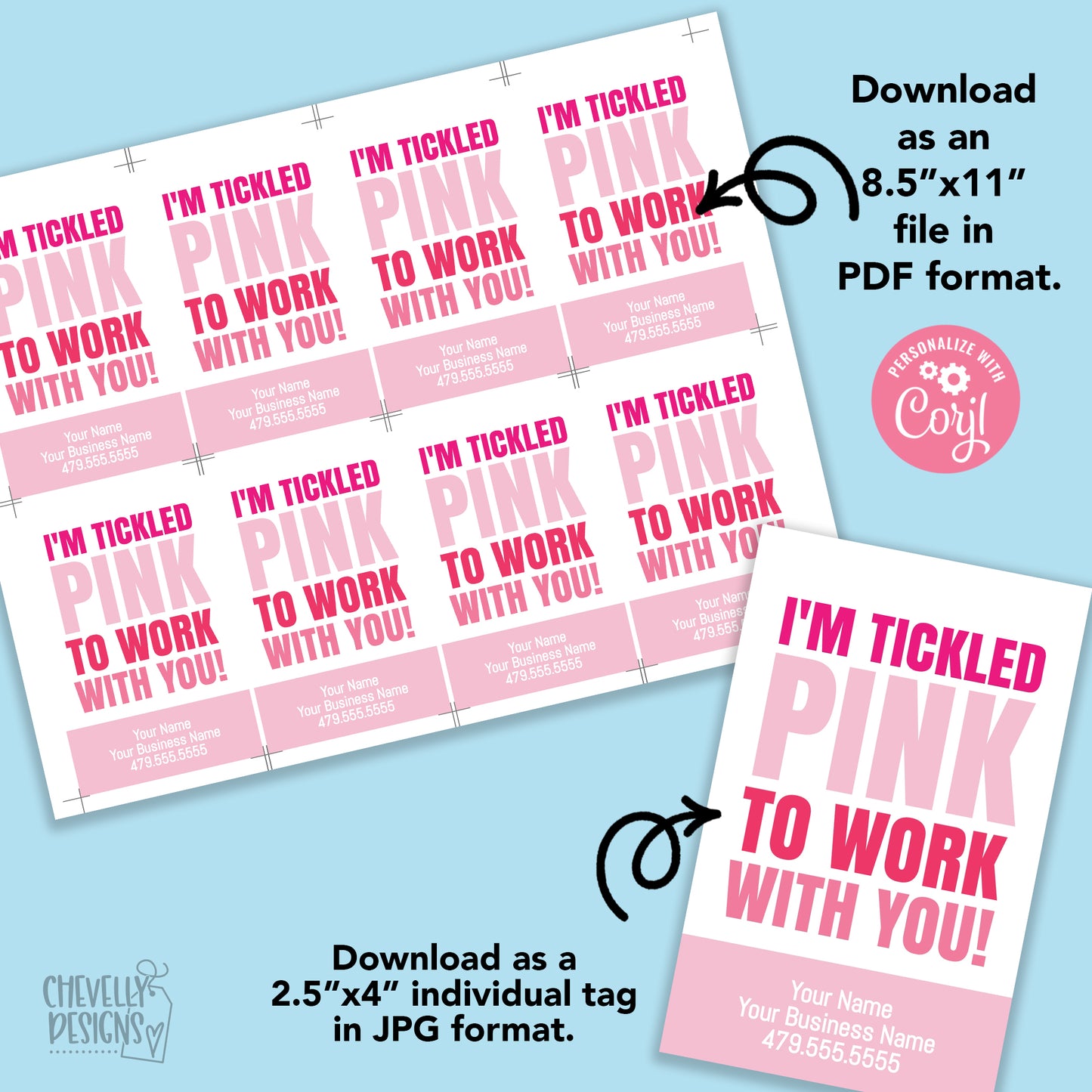 EDITABLE - I'm Tickled Pink to Work With You - Printable Referral Gift Tags - Digital File