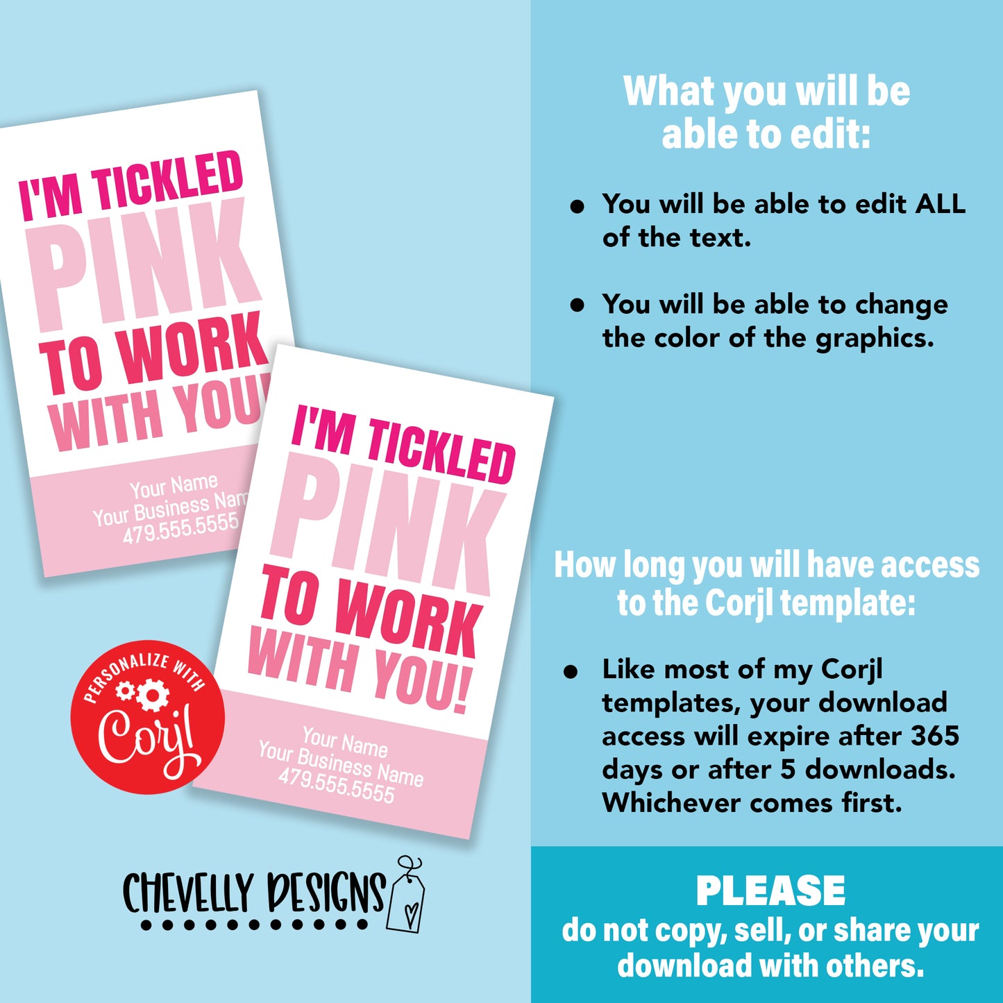 EDITABLE - I'm Tickled Pink to Work With You - Printable Referral Gift Tags - Digital File