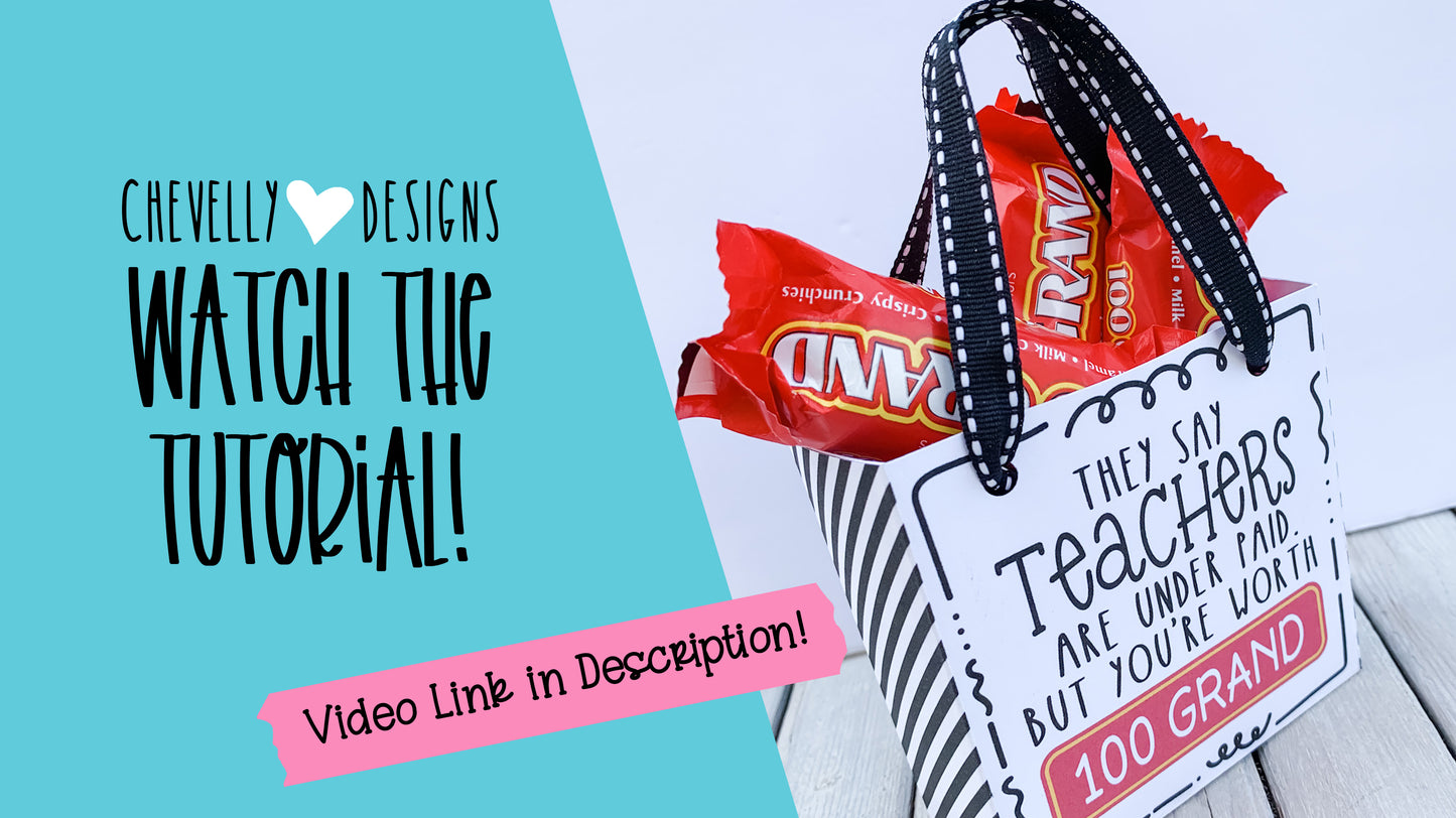 Printable Teacher Appreciation Gift Bag/Box for 100 Grand Candy - Small Treat Bag | Instant Digital File