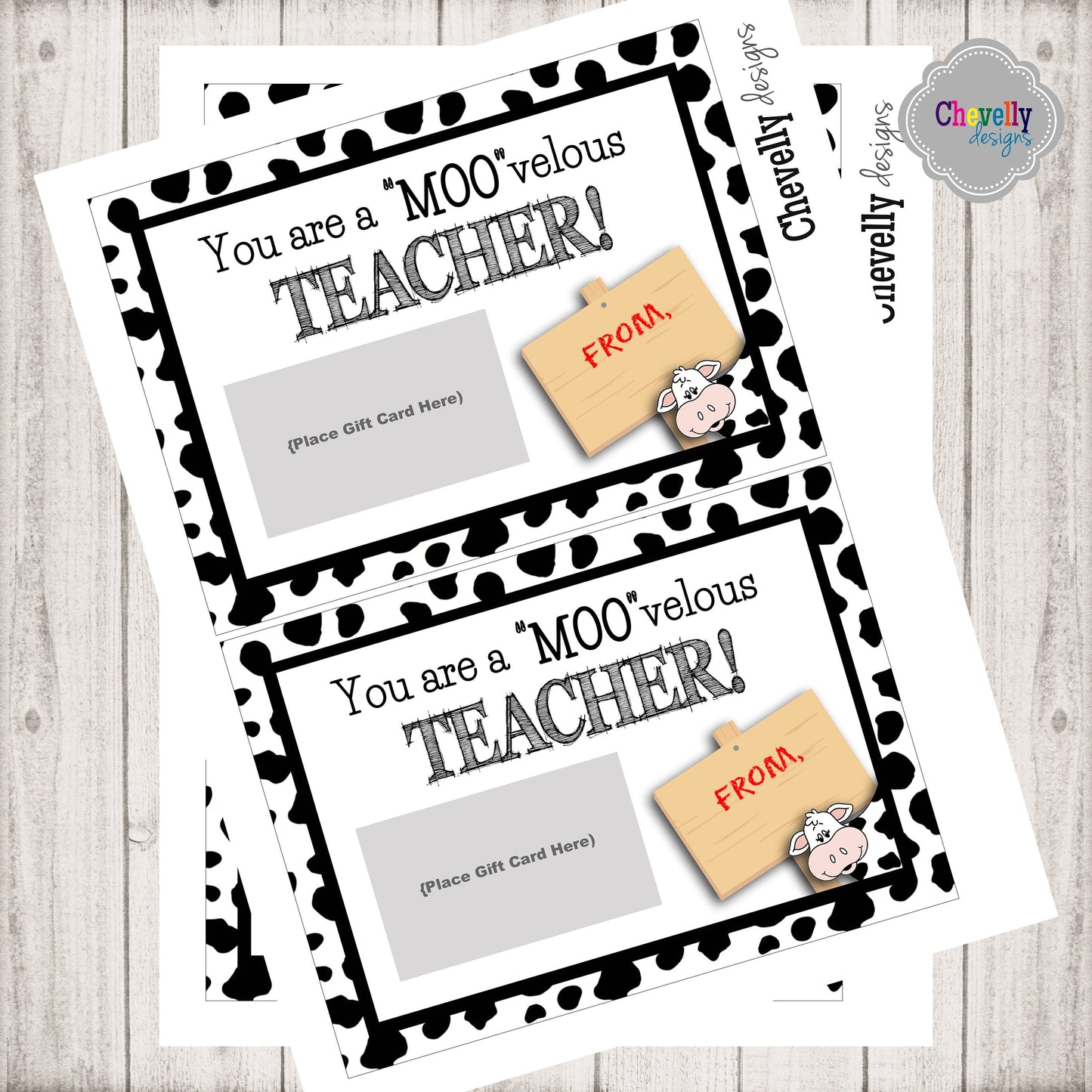 Cow Teacher Appreciation Gift Card Printable | Printable - Instant Digital File