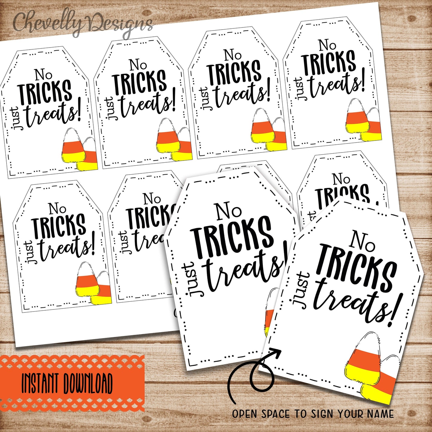 Printable Candy Corn Gift Tags - No Tricks just Treats - Instant Digital Download