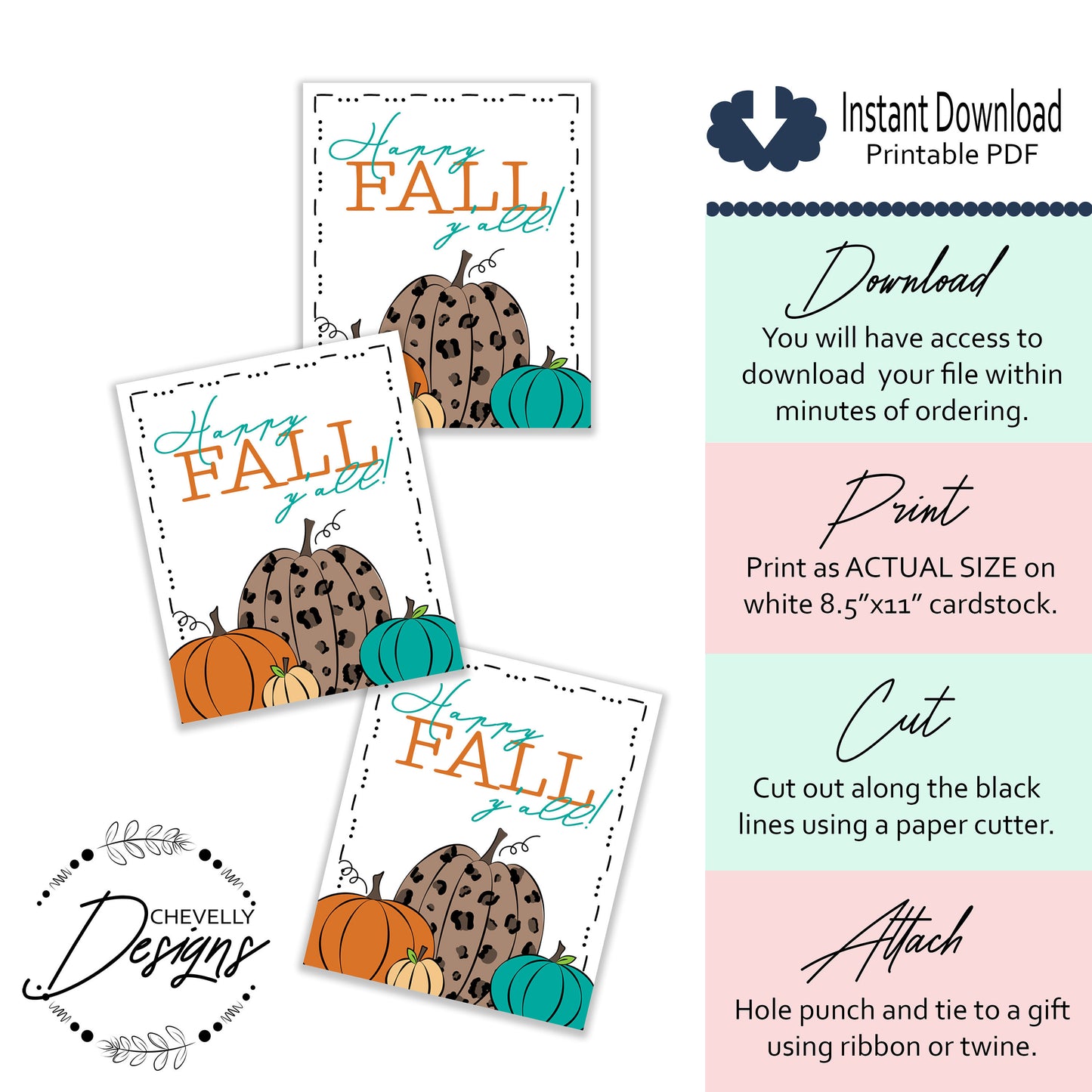 Pumpkin Gift Tags - Happy Fall Yall Pumpkins >>>Instant Digital Download<<<