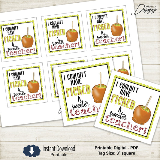 Caramel Apple Gift Tags for teacher appreciation >>>Instant Digital Download<<<