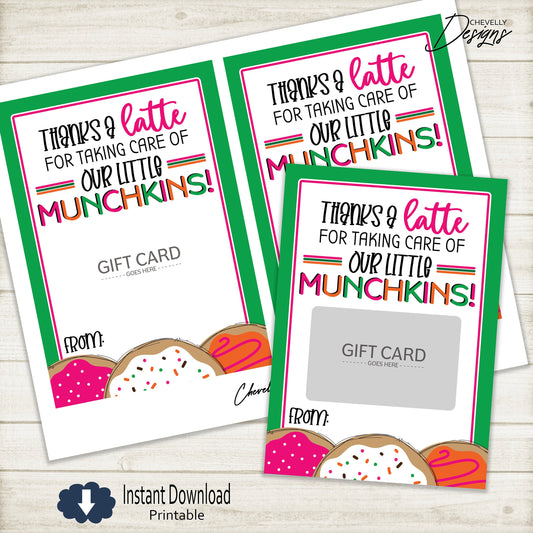 Printable Donut Gift Card Holder | Christmas gift idea for teacher or nanny - Instant Digital Download