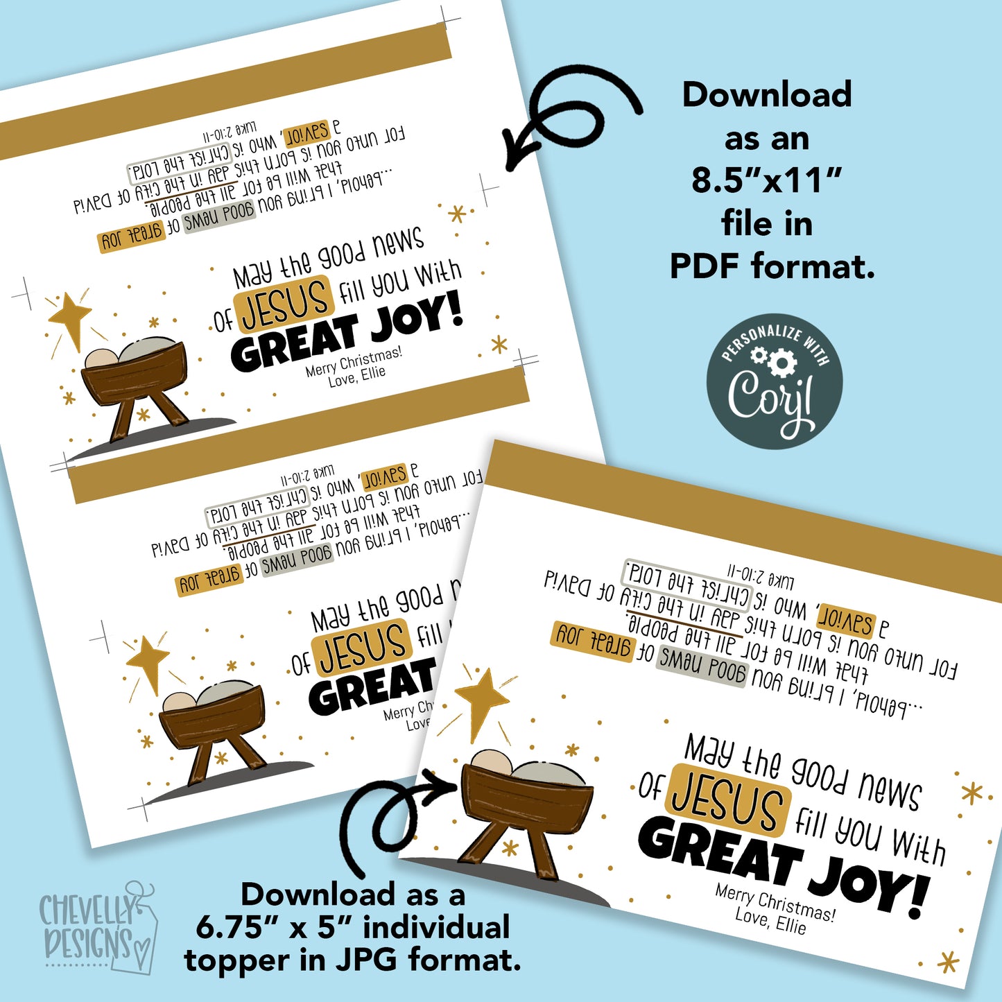 EDITABLE - Good News of Jesus Fill You with Great Joy - Christmas Treat Bag Toppers - Printable Digital File
