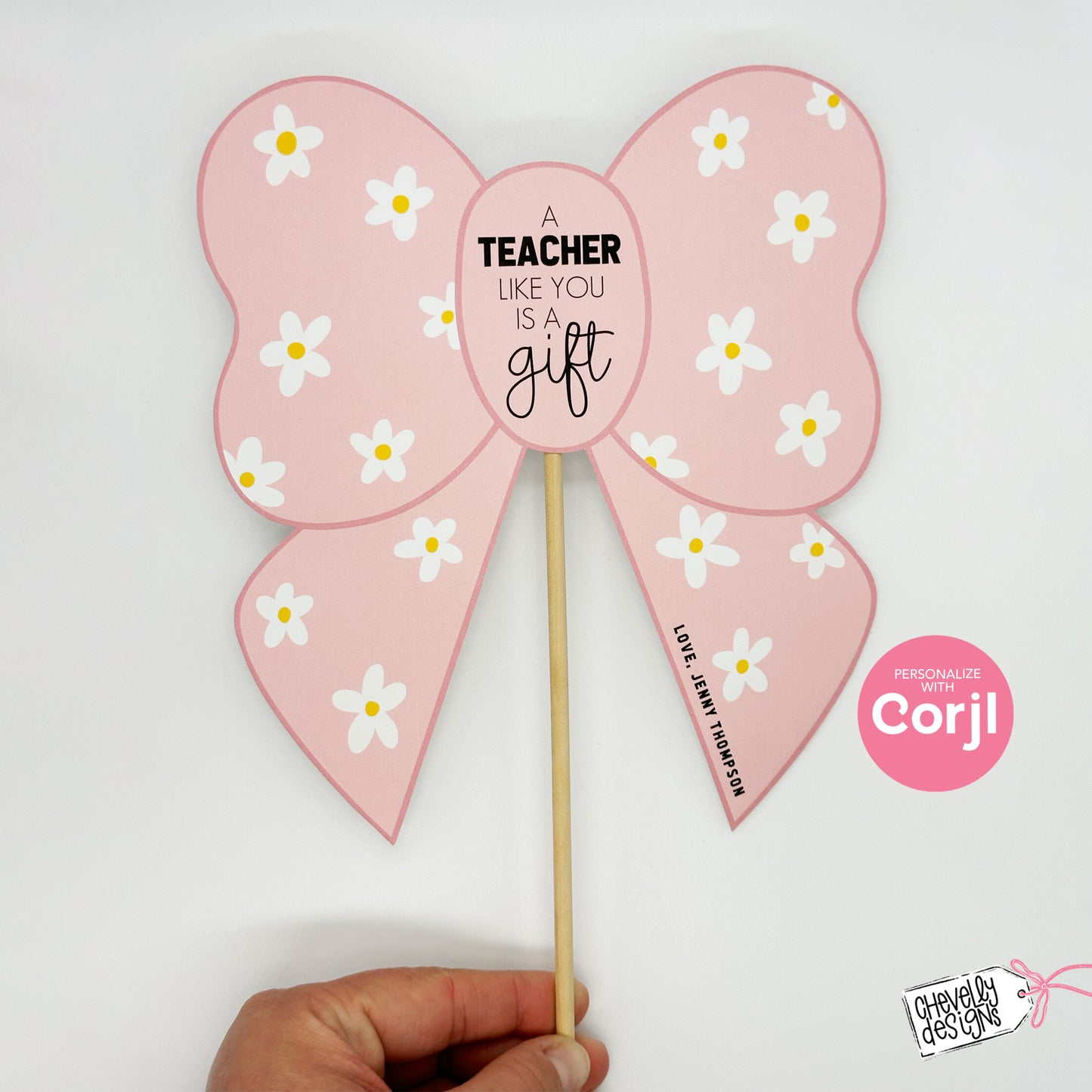 Editable, Printable Teacher Appreciation Bow Gift Tag or Gift Card Holder, Digital Download