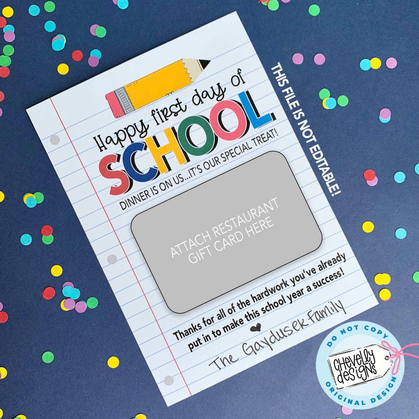 Printable Restaurant Gift Card Holder - Back To School - Dinner Is On Us - Teacher Gift - Digital File