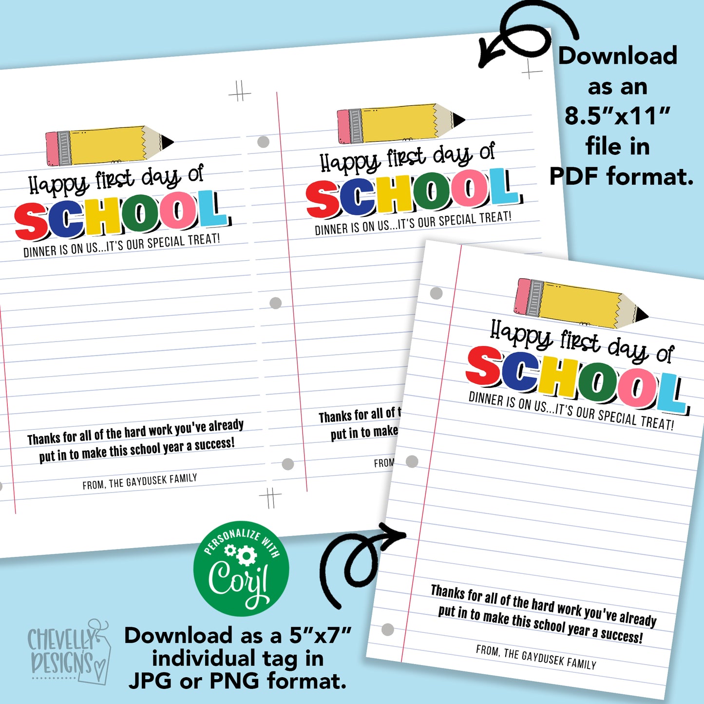 EDITABLE - Back To School Restaurant Gift Card Holder - Dinner Is On Us - Printable Digital File
