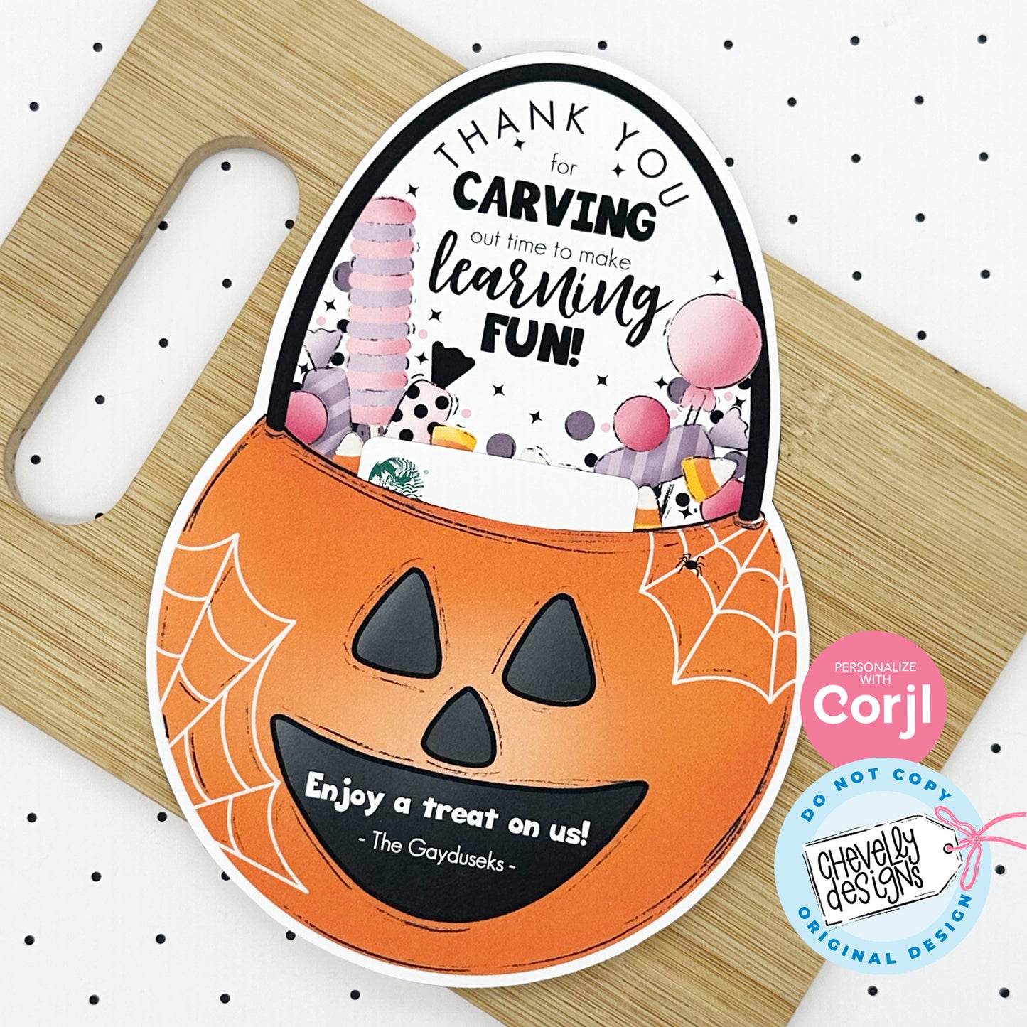 EDITABLE - Halloween Gift Card Holder for Teacher Treat -Jack-o-Lantern - Printable Digital File