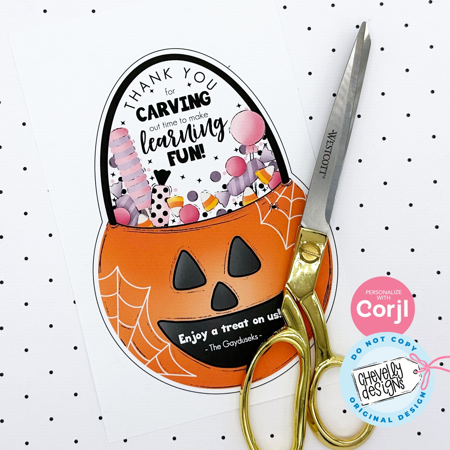 EDITABLE - Halloween Gift Card Holder for Teacher Treat -Jack-o-Lantern - Printable Digital File