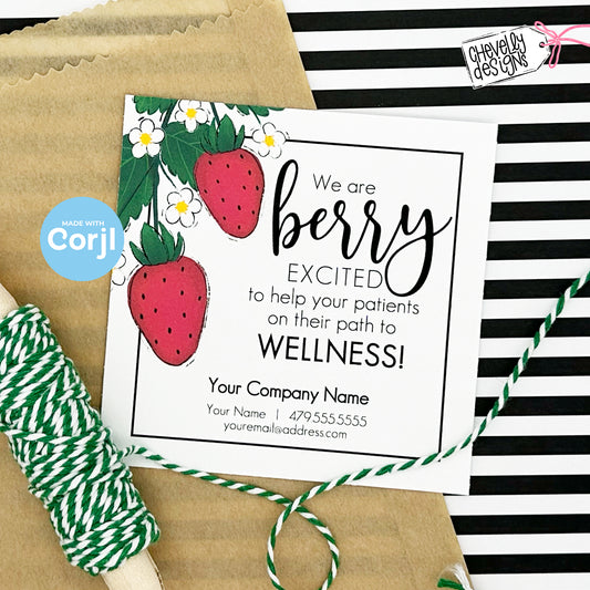 EDITABLE - Berry Excited to Help Your Patients - Strawberry Referral Marketing Gift Tag - Printable Digital File