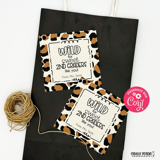 EDITABLE - Wild for Sweet Students - Leopard Print Gift Tags - Printable Digital File