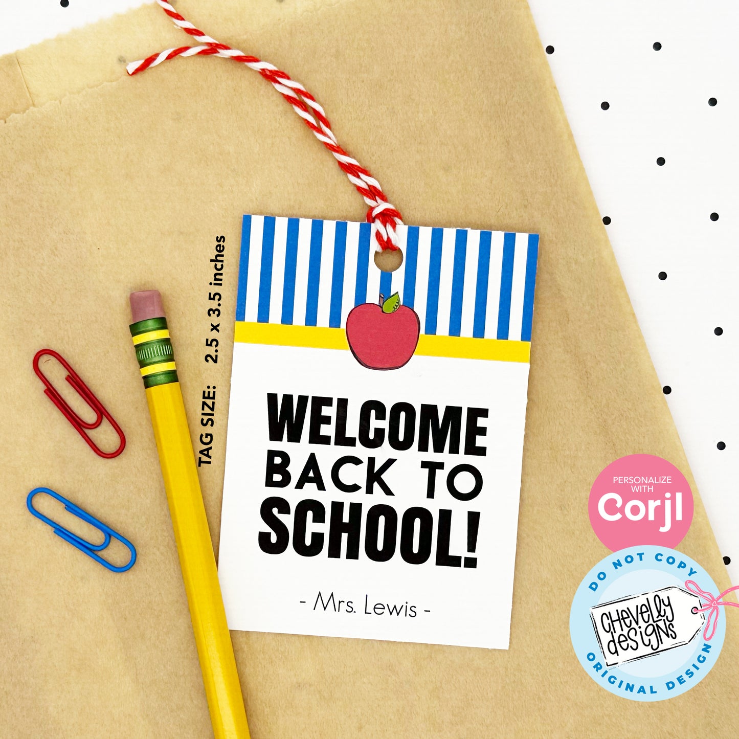 EDITABLE Back to School Gift Tag - Welcome Student or Teachers Gift - Printable Digital File